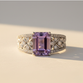 1.66 Ct Octagon Purple Amethyst and White Topaz Prong Silver Statement Ring by Fine Color Jewels