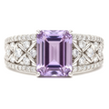 1.66 Ct Octagon Purple Amethyst and White Topaz Prong Silver Statement Ring by Fine Color Jewels