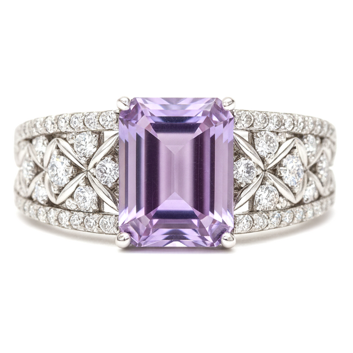 1.66 Ct Octagon Purple Amethyst and White Topaz Prong Silver Statement Ring by Fine Color Jewels