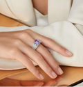 1.66 Ct Octagon Purple Amethyst and White Topaz Prong Silver Statement Ring by Fine Color Jewels