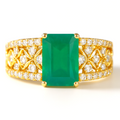 Emerald Cut Natural Green Agate Silver Statement Ring by Fine Color Jewels