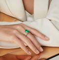 Emerald Cut Natural Green Agate Silver Statement Ring by Fine Color Jewels