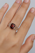 1.55 Ct Emerald Red Garnet and White Topaz Prong Silver Cocktail Ring by Fine Color Jewels