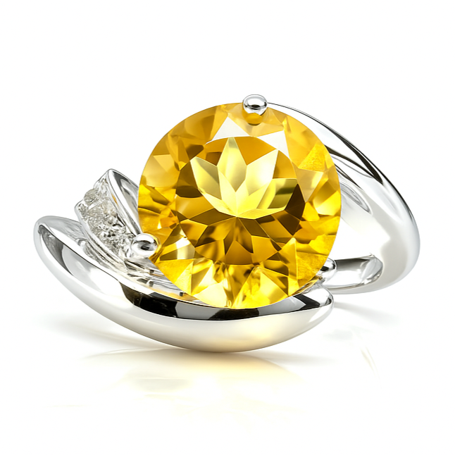 3.16 Ct Round Yellow Citrine and White Topaz Prong Silver Bypass Ring by Fine Color Jewels