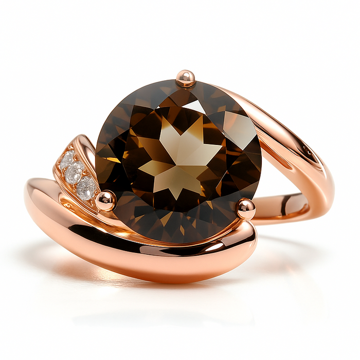 Natural Brown Smoky Quartz Sterling Silver Bypass Ring by Fine Color Jewels