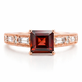 1.84 Ct Square Red Garnet and White Topaz Prong Silver Cocktail Ring by Fine Color Jewels