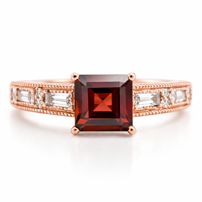 1.84 Ct Square Red Garnet and White Topaz Prong Silver Cocktail Ring by Fine Color Jewels