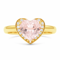 Natural Rose Quartz Gold Plated Silver Halo Heart Ring by Fine Color Jewels