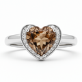 Natural Brown Quartz Sterling Silver Heart Halo Ring by Fine Color Jewels