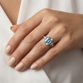 Natural Sky Blue Topaz Octagon Sterling Silver Pave Ring by Fine Color Jewels