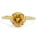 0.92 Ct Round Yellow Citrine and White Topaz Prong Silver Solitaire Ring by Fine Color Jewels