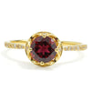 0.72 Ct Round Red Garnet and White Topaz Prong Silver Pave Ring