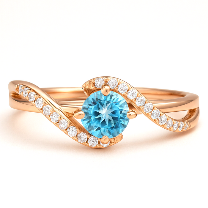 Natural Sky Blue Topaz Stone Bypass Ring Silver by Fine Color Jewels