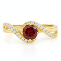0.72 Round Red Garnet and White Topaz Prong Silver Bypass Ring by Fine Color Jewels