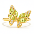 0.78 Ct Marquise Green Peridot and White Topaz Prong Silver Butterfly Ring by Fine Color Jewels