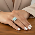 Natural Sky Blue Topaz Silver Cushion Ring by Fine Color Jewels