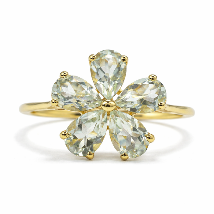 1.40 Ct Pear Green Amethyst Prong Silver Flower Ring by Fine Color Jewels