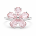 Natural Rose Quartz Sterling Silver Flower Ring by Fine Color Jewels
