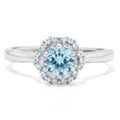 Natural Sky Blue Topaz Sterling Silver Floral Halo Ring by Fine Color Jewels