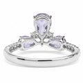 1.48 Ct Pear Purple Amethyst Prong Silver 3 Stone Pave Ring by Fine Color Jewels