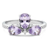 1.48 Ct Pear Purple Amethyst Prong Silver 3 Stone Pave Ring