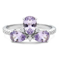 1.48 Ct Pear Purple Amethyst Prong Silver 3 Stone Pave Ring by Fine Color Jewels