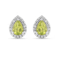 Natural Peridot Pear Shaped Halo Studs Earrings by Fine Color Jewels
