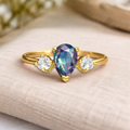 22k Gold Vermeil Created Alexandrite Three Stone Ring by Fine Color Jewels