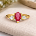0.55 Ct Pear Red Ruby 22k Gold Vermeil Three Stone Prong Teardrop Ring by Fine Color Jewels