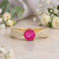 0.65 Ct Round Red Ruby 22k Gold Vermeil Solitaire Tapered Twist Shank Prong Pave Ring by Fine Color Jewels