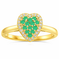0.70 Ct Round Green Emerald and Moissanite Prong 22K Gold Vermeil Heart Halo Ring by Fine Color Jewels