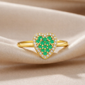 0.70 Ct Round Green Emerald and Moissanite Prong 22K Gold Vermeil Heart Halo Ring by Fine Color Jewels