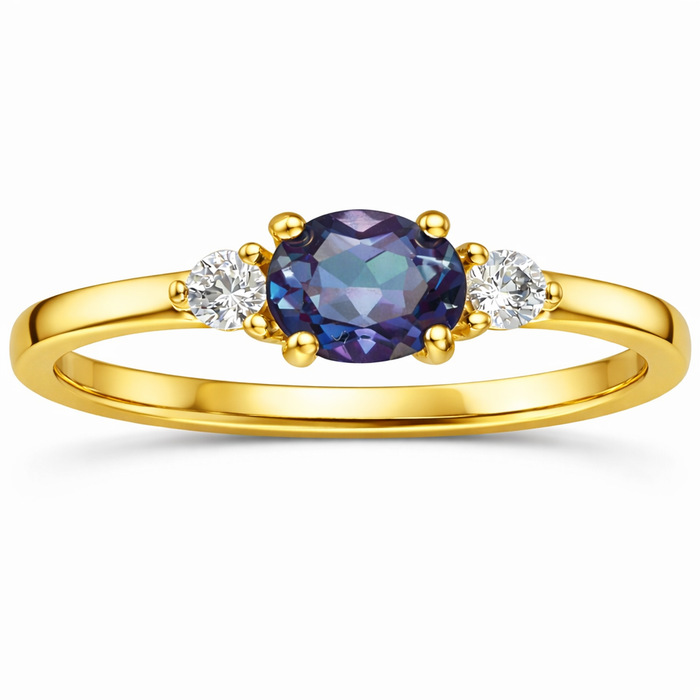 22k Gold Vermeil Alexandrite Oval Three Stone Ring by Fine Color Jewels