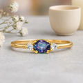 22k Gold Vermeil Alexandrite Oval Three Stone Ring by Fine Color Jewels