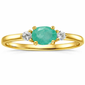 0.43 Ct Oval Green Emerald and White Sapphire Prong 22K Gold Vermeil Three Stone Promise Ring by Fine Color Jewels