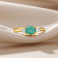 0.43 Ct Oval Green Emerald and White Sapphire Prong 22K Gold Vermeil Three Stone Promise Ring by Fine Color Jewels