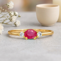 0.45 Ct Oval Red Ruby 22k Gold Vermeil Ruby Oval Three Stone Claw Ring by Fine Color Jewels