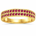 0.75 Ct Round Red Ruby 22k Gold Vermeil Dual Eternity Pave Ring by Fine Color Jewels