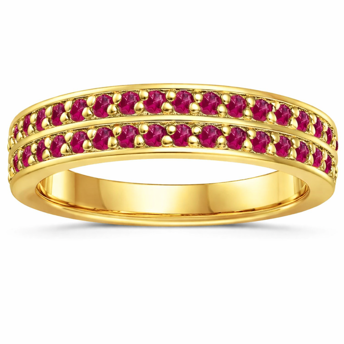 0.75 Ct Round Red Ruby 22k Gold Vermeil Dual Eternity Pave Ring by Fine Color Jewels