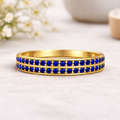 0.75 Ct Round Blue Sapphire Prong 22k Gold Vermeil Dual Eternity Ring by Fine Color Jewels