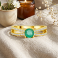0.60 Ct Round Green Emerald and White Sapphire Prong 22K Gold Vermeil Split Band Pave Engagement Ring by Fine Color Jewels