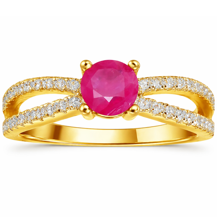 0.40 Ct Round Red Ruby 22k Gold Vermeil Split Band Prong Pave Ring by Fine Color Jewels
