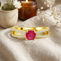 0.40 Ct Round Red Ruby 22k Gold Vermeil Split Band Prong Pave Ring by Fine Color Jewels