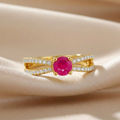 0.40 Ct Round Red Ruby 22k Gold Vermeil Split Band Prong Pave Ring by Fine Color Jewels