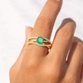 0.65 Ct Round Green Emerald and White Sapphire Prong 22K Gold Vermeil Pave Split Band Ring by Fine Color Jewels