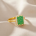 0.70 Ct Round Green Emerald Prong 22K Gold Vermeil Cushion Statement Ring by Fine Color Jewels