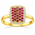 0.70 Ct Round Red Ruby 22k Gold Vermeil Statement Cluster Ring by Fine Color Jewels