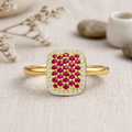 0.70 Ct Round Red Ruby 22k Gold Vermeil Statement Cluster Ring by Fine Color Jewels