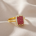 0.70 Ct Round Red Ruby 22k Gold Vermeil Statement Cluster Ring by Fine Color Jewels