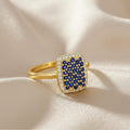 0.70 Ct Round Blue Sapphire Prong 22k Gold Vermeil Cushion Statement Ring by Fine Color Jewels